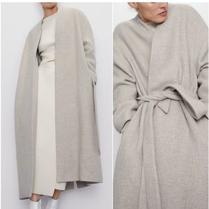 NWT ZARA Beige Belted Wool Blend Wrap Coat S